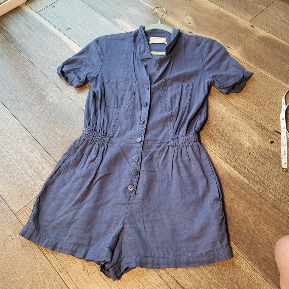 Urban Outfitters BDG Romper Short Sleeve Button Front Utility Blue Small